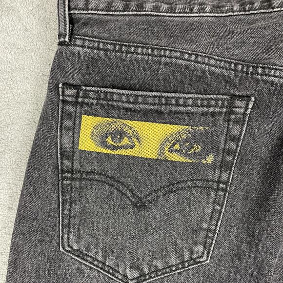 Levis Undercover Jeans Mens 34x32 Black Light Darkness Graphic Eyes Patch Denim - Picture 6 of 16